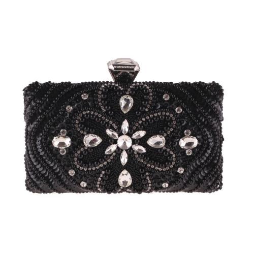 Polyester Easy Matching Clutch Bag with chain & with rhinestone Plastic Pearl black PC