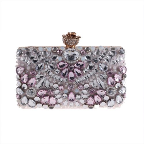 Polyester Easy Matching Clutch Bag with chain & with rhinestone pink PC