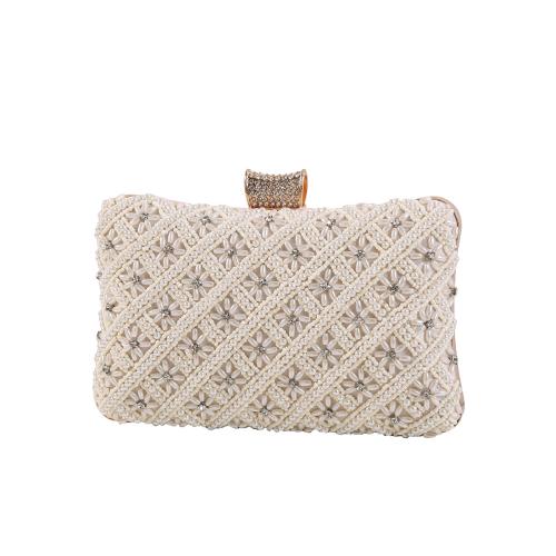 Polyester Easy Matching Clutch Bag with chain & with rhinestone beige PC