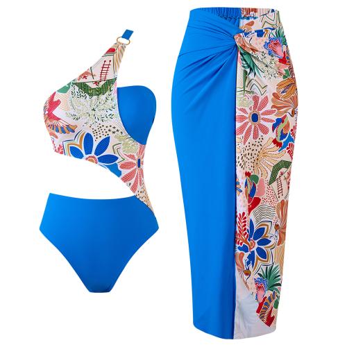 One-piece swimsuit color matching printed polyester skirt best selling hot swimsuit suit