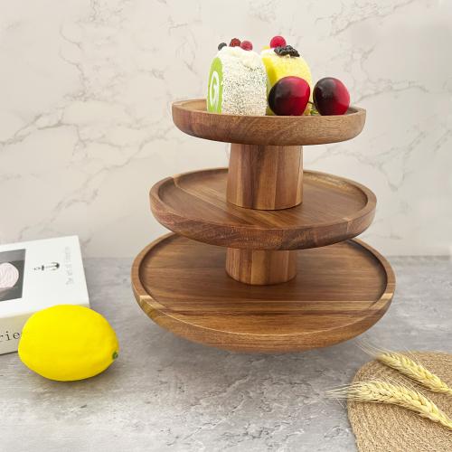 Wood Cake Tray Tall Wooden Plate Fruit Snack Plate Solid Wooden Plate Wooden Round Tray