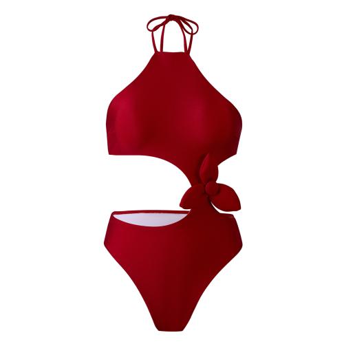 Polyester Monokini & two piece & off shoulder Solid red Set