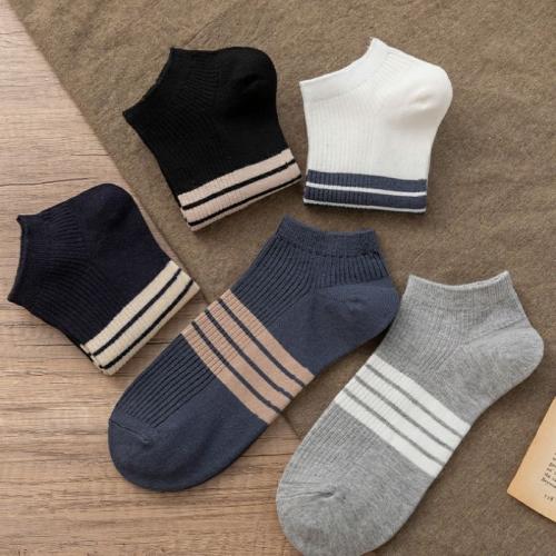 Men's socks black and white gray striped breathable shallow mouth thin Sports boat Socks