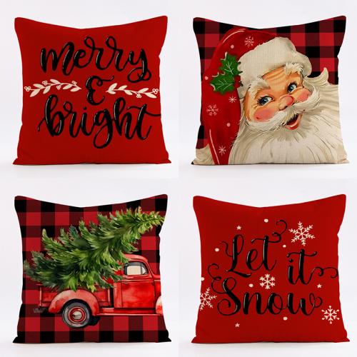 Hot Sale Christmas Red Printed Pillowcase Cushion Car Sofa Cushion Cover Pillowcase