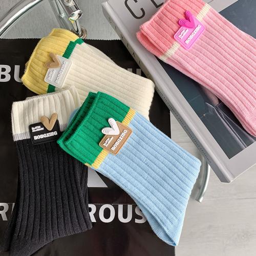 Women's Cotton Socks Double Needle Thin Summer Double Color Middle Tube Trendy Socks