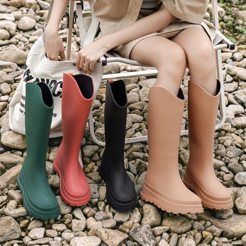 Vintage New High Rain Boots Women's Knight Boots Fashionable All-match Boots Outdoor Water Shoes