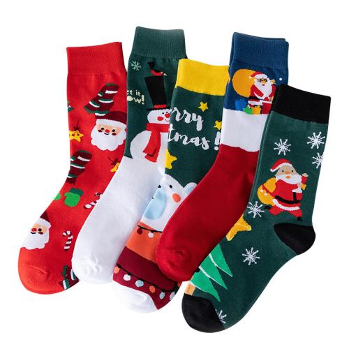 Christmas socks men and women mid-tube cotton socks cartoon holiday plus size socks