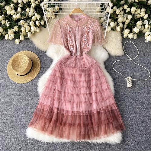 High-end Exquisite Small Dress French Sweet Elegant Beaded Doll Collar Embroidered dress