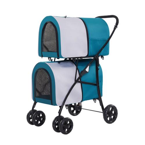 Large space double pet cart outdoor light easy folding cat dog cart