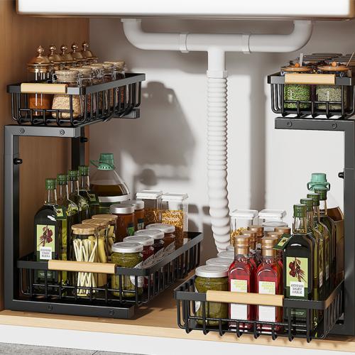 Kitchen lower shelf adjustable cabinet lower household countertop seasoning storage