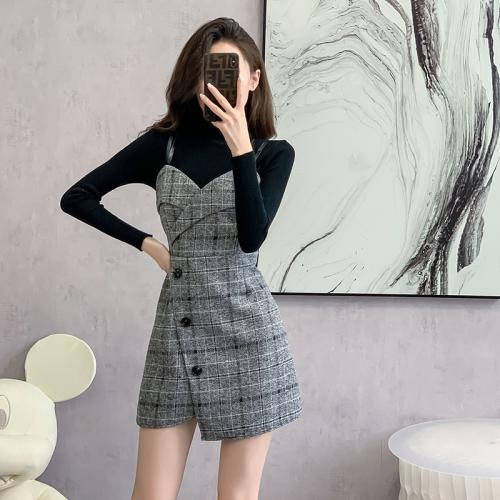 Fashion Dress Suit Fall/Winter New High Neck Knitted Jacket Woolen Women's Elegant Slip Dress Two-piece Set