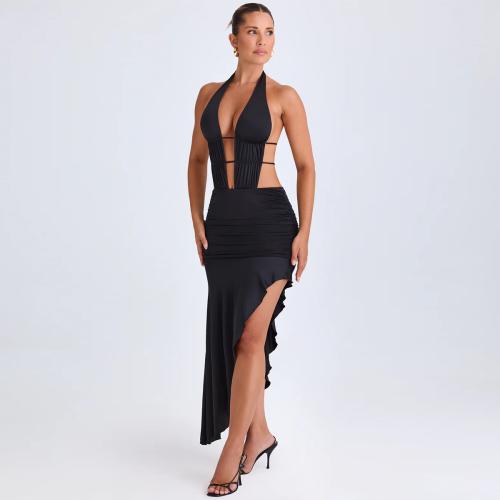 Hot-selling Irregular Women's Dress Pleated Strap dress Sexy Backless Hollow Hip Skirt