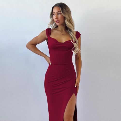 Slim-fit Split dress Women's Autumn Sexy Backless Lace-up Hip Dress