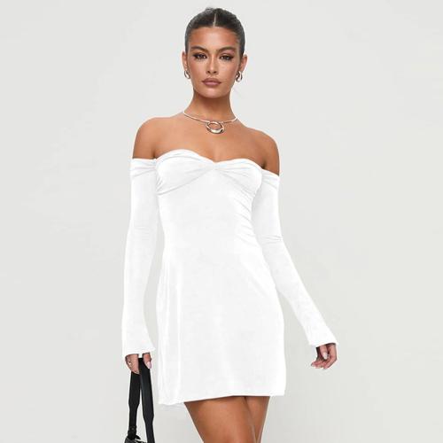 Women's long sleeve dress sexy off-shoulder strapless backless hip skirt