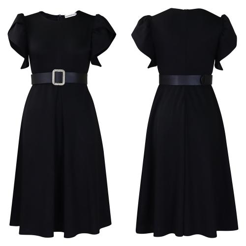 Plus size Women's New Round Neck Fashion Solid Color Short Sleeve Elegant Pleated Large dress