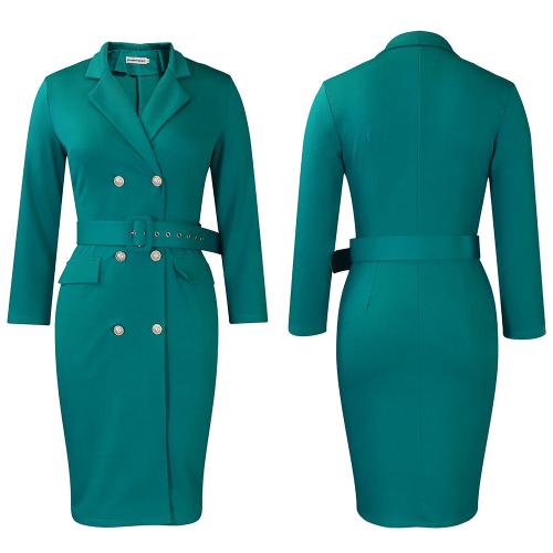 New elegant office dress suit collar solid color double breasted plus size dress