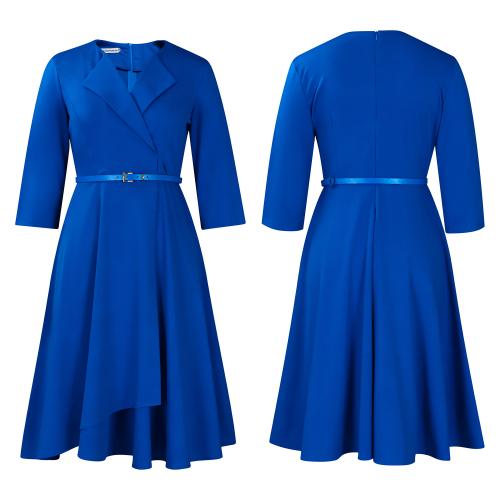 Autumn and Winter New Fashion V-neck Solid Color Large Skirt High Waist dress