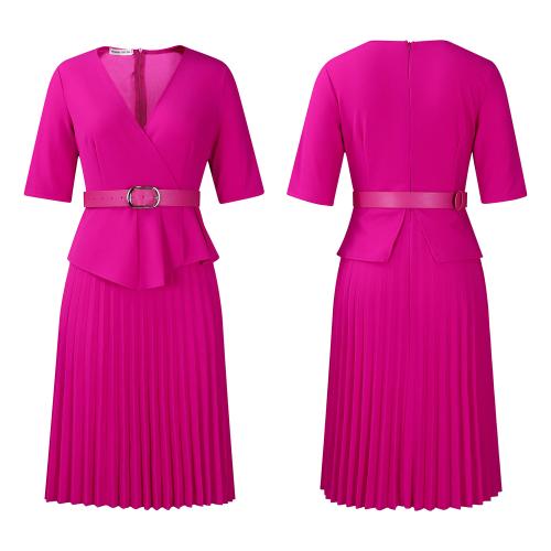 Women's 2024 New Fashion plus size V-neck Pleated dress