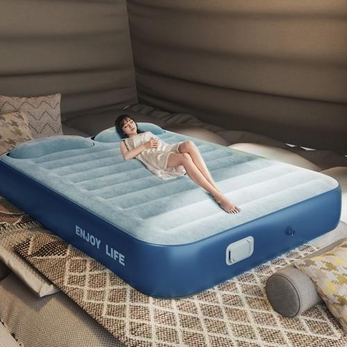 Outdoor Inflatable Bed Portable Heighten Flocking Built-in Pump Camping Bed Moisture-proof Sleeping Mattress