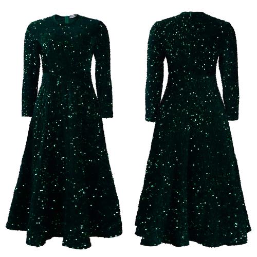 New women's One-piece Dress round collar long sleeve solid color sequined high waist elegant mid-length dress