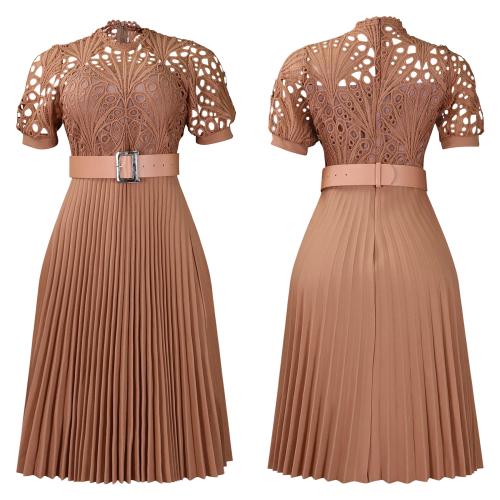 Women's New Short-sleeved Lace Stitching Pleated dress