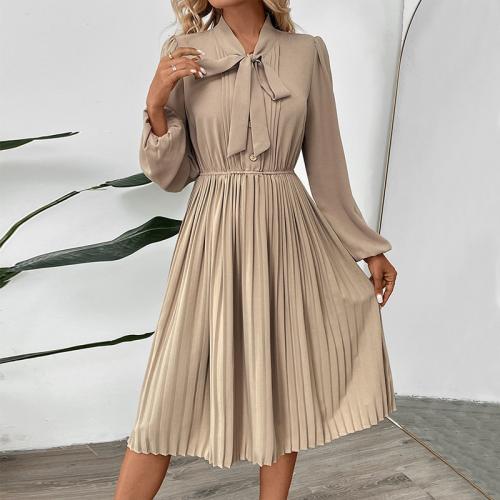 Autumn Bow Collar Lace Solid Color Pleated dress