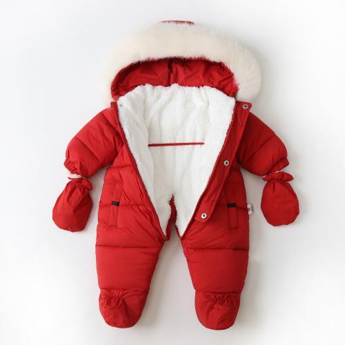 Hooded fleece-lined thickened children's jumpsuit winter new baby climbing clothes with gloves