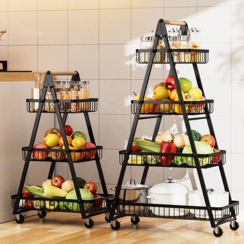 Kitchen Storage Rack Floor-Standing Multi-Layer Movable Storage Rack Household Storage Rack