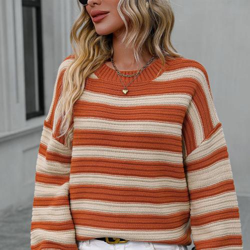 New striped sweater plus size women's knitted round neck pullover