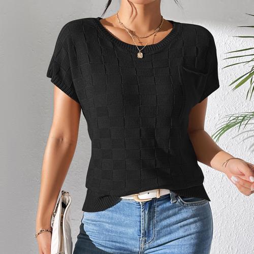 Loose Casual Knitted Short-sleeved Spring and Summer New Solid Color Knitted T-shirt Women's Top