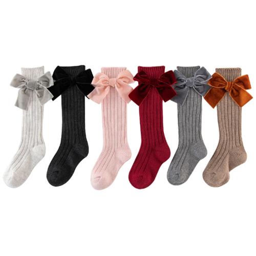 Spandex & Polyester & Coton Chaussettes de genou d’enfants Patchwork modèle bowknot plus de couleurs pour le choix Paire