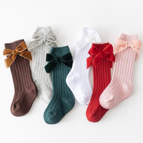 Coton Chaussettes de genou d’enfants Patchwork modèle bowknot plus de couleurs pour le choix Paire