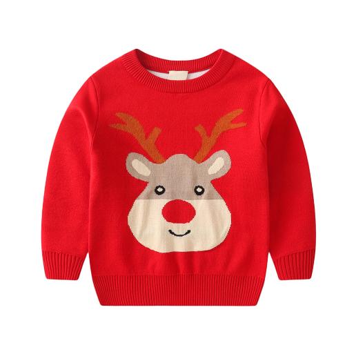 Christmas children's sweater cartoon sled deer Santa Claus pullover long sleeve top