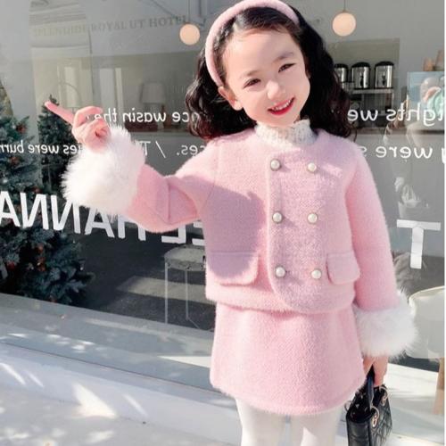 Girls' dress suit Winter Fashionable Baby Coat Children's Princess Dress Two-piece Set