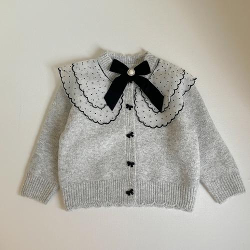 Girls' Autumn and Winter New Style Autumn and Winter Bow Children's Knitted Cardigan Sweater