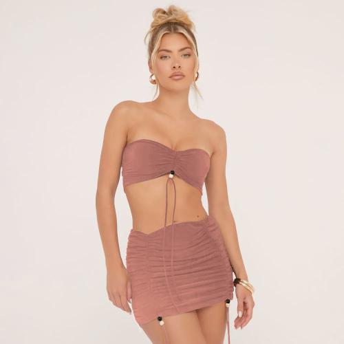 Navel Lace-up Women's Clothing Summer New Sexy Strapless Pleated Dress