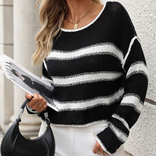 Women's round neck color matching sweater striped loose plus size pullover sweater