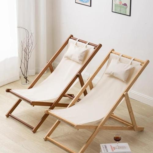 Folding Chair sleeping chair solid wood recliner balcony home leisure lunch break outdoor canvas beach chair