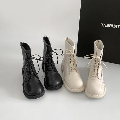 Black British Style Thick Heel Martin Boots Women's New Summer All-match Slim Look Short Boots