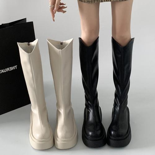 White Fashion Thick Bottom Small Retro Knight Boots Women's New Autumn V-Mouth Slim Long Boots