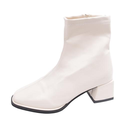 Fashion Elegant White Square Head French Thick Heel Martin Boots Women's New Summer All-match Thin Short Boots