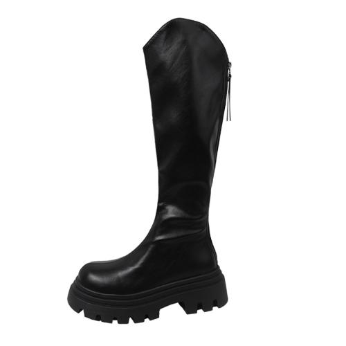 Thick Bottom Simple Black V-Mouth Slimming Thick Bottom Long Boots Women's New Autumn Small High Knights Boots