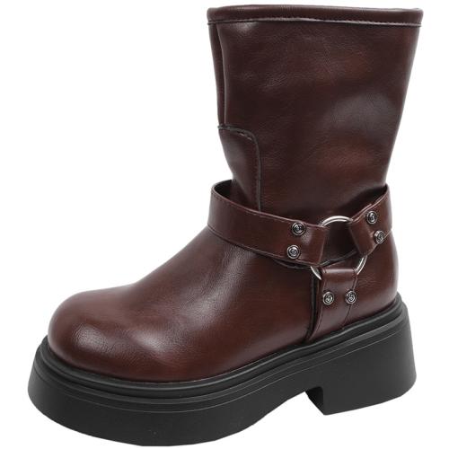 Brown Vintage Thick Heel Martin Boots Women's New Summer High Height Slimming Boots