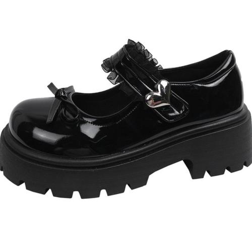 Black French Style Retro Bow Thick Small Leather Shoes Women's New All-match Shoes