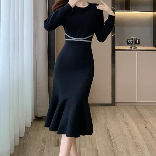 Fishtail skirt spring sweater skirt knitted dress women's slim-fit over-knee dress