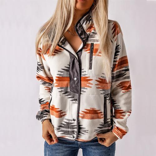 Winter New Printed Long-sleeved Jacket Women's All-match Warm Contrast Cardigan Jacket