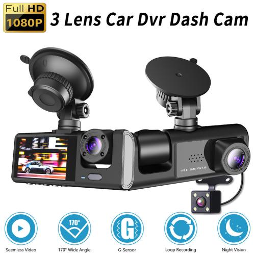 Driving Recorder HD 1080p Car Dual Lens Front/Rear/Inside Video Recorder Camera G-sensor