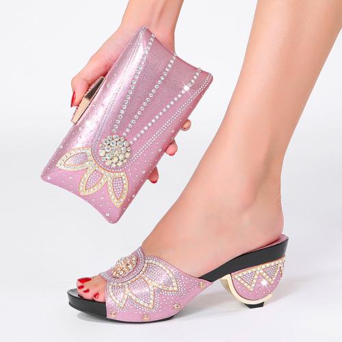 Rubber & PU Leather Plus Size Shoe and Bag Set & with rhinestone Set