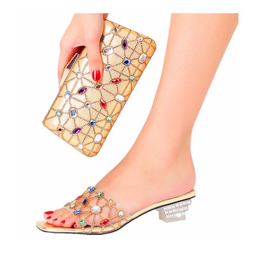 Rubber & PU Leather Shoe and Bag Set & with rhinestone Set