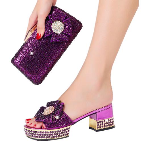 Rubber & PU Leather Plus Size Shoe and Bag Set & with rhinestone floral Set